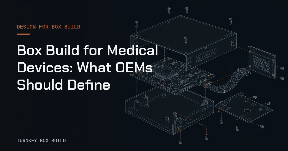 Engineering drawing and enclosure concept representing a controlled medical device Box Build definition