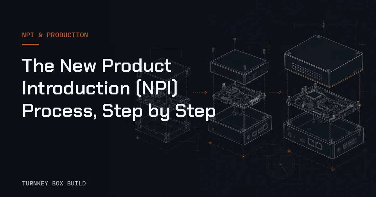 Sequential manufacturing plan illustrating the step-by-step Box Build NPI process