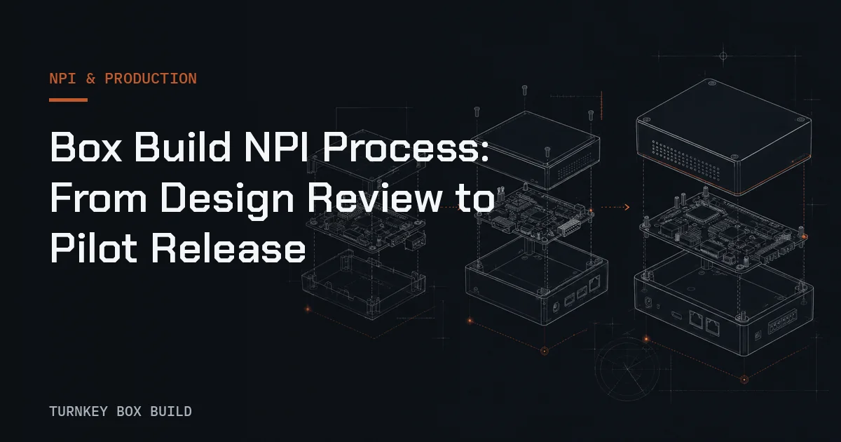 Controlled production hall representing the transition from Box Build design review to pilot release