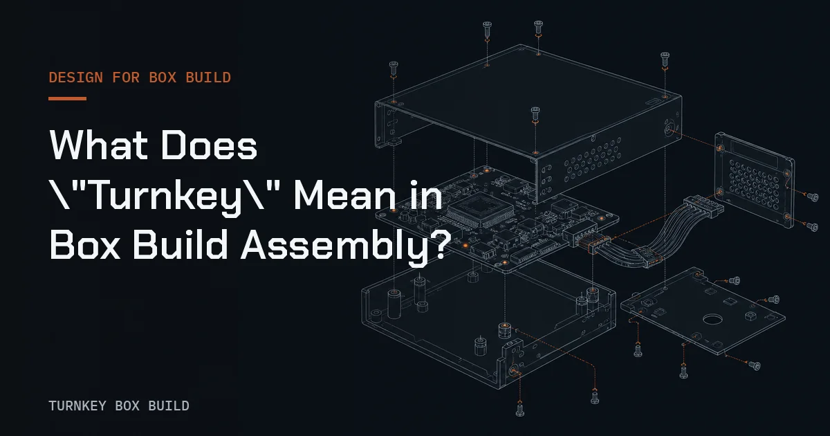 Blueprint of a rack-mount chassis showing parts coordinated for turnkey Box Build assembly